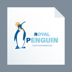 Penguin. King's tiara and an inscription. Capital letters are highlighted.The inscription can be used for environmental posters, thematic site with a place for information.