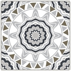 Ornamental floral print with color mandala. For design of carpet, shawl, pillow, cushion. Vector illustration