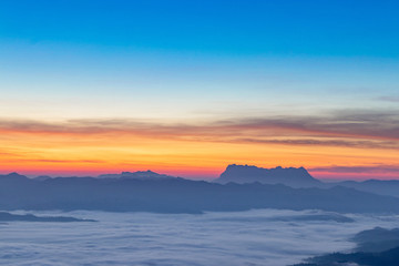 Fototapeta na wymiar Light sunrise mist mountain at Doi Luang Chiang Dao Chiang Mai , Thailand