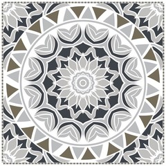 Decorative colorful floral ornament with decorative border. Ethnic mandala decoration. For fashion print, bandanna, tablecloth, neck scarf
