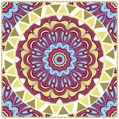 Floral Geometric Pattern with hand-drawing Mandala. illustration. For fabric, textile, bandana, scarg, print.