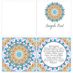 Cards or Invitations set with mandala design . The front and rear side. Vector illustration.