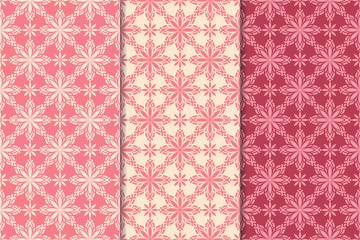 Floral seamless ornaments. Cherry red vertical backgrounds