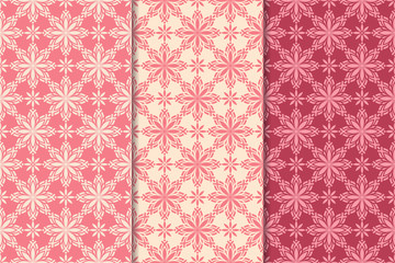 Floral seamless ornaments. Cherry red vertical backgrounds