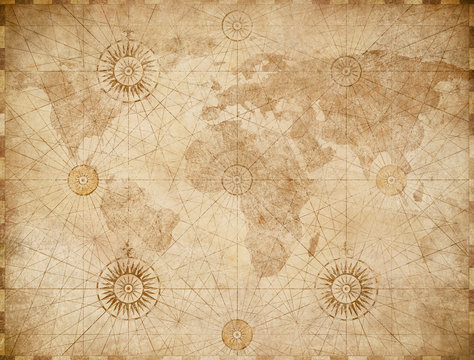 old medieval nautical world map