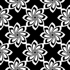 White floral seamless pattern on black background