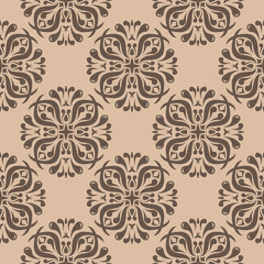 Brown floral seamless pattern on beige background