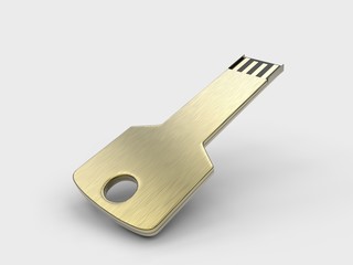 Blank white pen drive mock up on light grey background, 3d render illustration