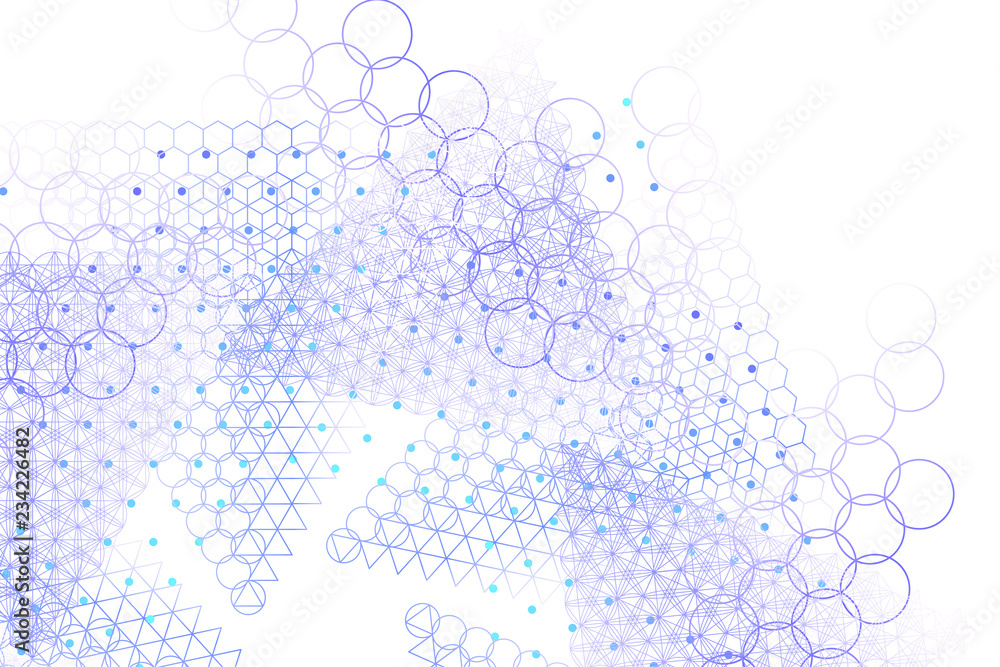 Wall mural the science and mathematics abstract background with circles, cube, triangles and a lot of lines. sa