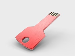 Blank white pen drive mock up on light grey background, 3d render illustration