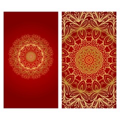 Cards or Invitations set with mandala ornament. Vector illustration. For wedding, bridal, Valentine's day, greeting card invitation.