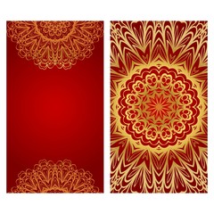 Design Vintage cards with Floral mandala pattern and ornaments. Vector illustatration. The front and rear side
