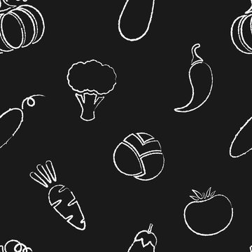 Flat chalk contour vegetable seamless pattern Texture background design  with chalk silhouette evenly ordered vegetables on black chalkboard.  Seamless vector illustration for healthy diet decor pattern Stock Vector |  Adobe Stock
