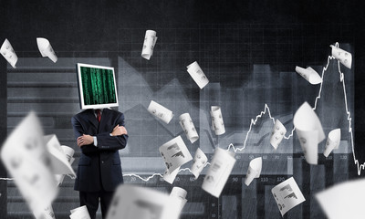 Businessman with monitor instead of head.