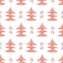 Winter forest tree doodles seamless pattern