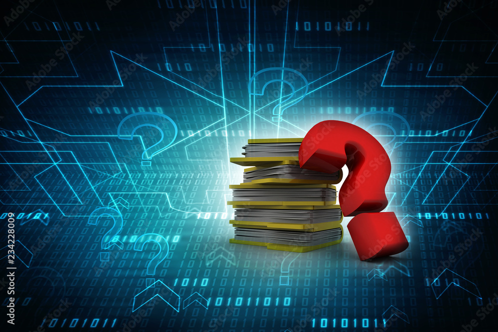 Poster 3d rendering file folder with question symbol