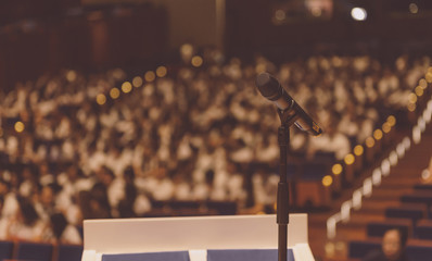 Microphone on the podium in seminar or conference hall