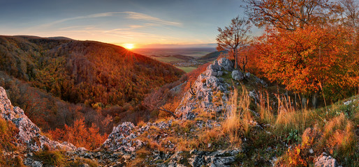 Panorama of autumn forest and rock in Slovakia mountain