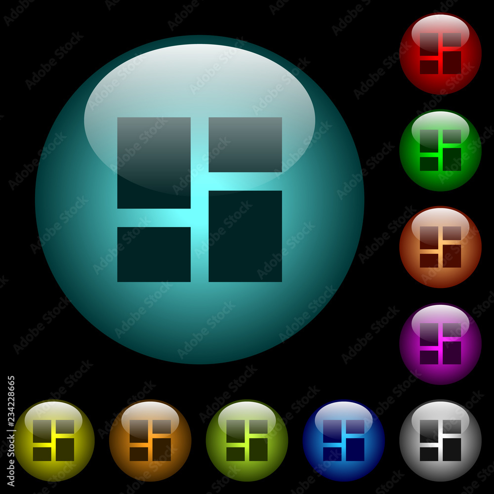 Poster admin dashboard panels icons in color illuminated glass buttons