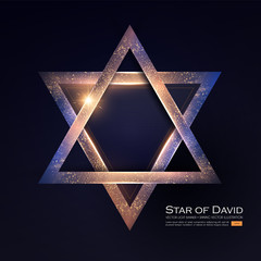 Star of David. Jewish Religion Sign. 3D Element with Light Effect.