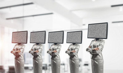 Business women with TV instead of head.
