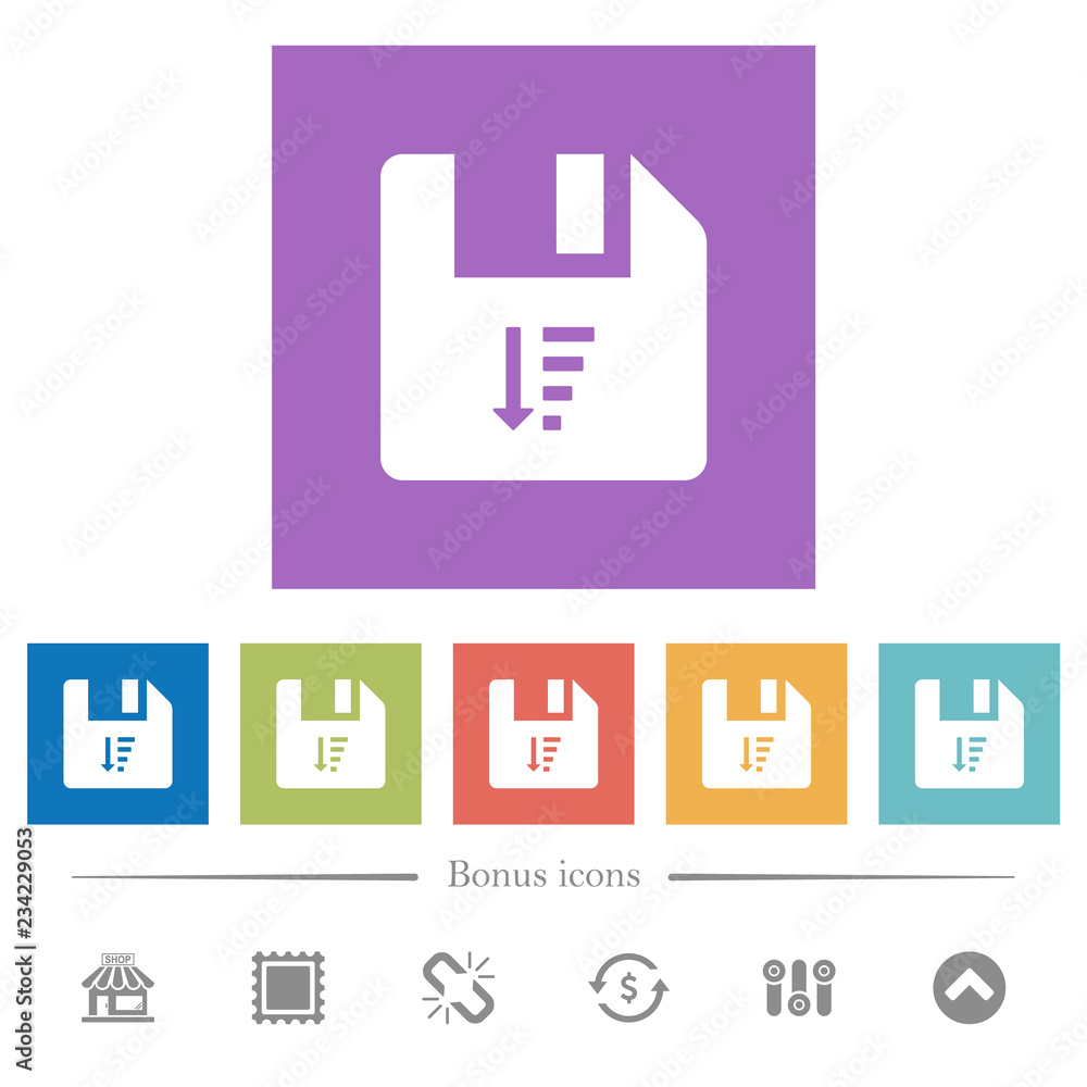 Poster descending file sort flat white icons in square backgrounds