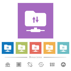 FTP data traffic flat white icons in square backgrounds