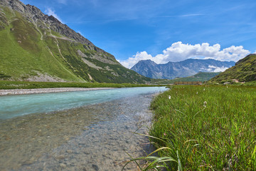 Naklejka na ściany i meble Glacial lake Rifflsee. Austrian Alps. Tyrol