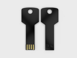 Blank white pen drive mock up on light grey background, 3d render illustration