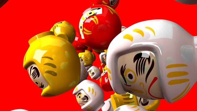 Daruma dolls on red background.Loop able 3DCG render animation.