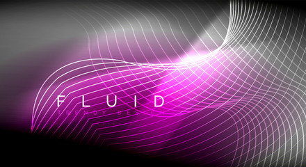 Neon glowing fluid wave lines, magic energy space light concept, abstract background wallpaper design, ripple texture illustration