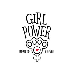 Girl power t-shirt design with feminine symbol. Vector vintage illustration.
