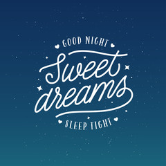 Fototapeta na wymiar Sweet dreams good night typography. Vector vintage illustration.