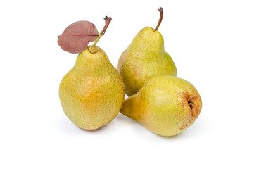 Yellow pears on a white background close-up