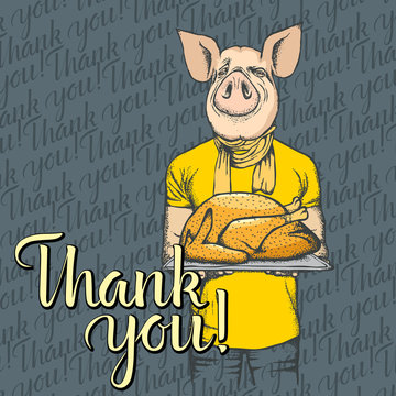 Vector illustration of Thanksgiving pig concept