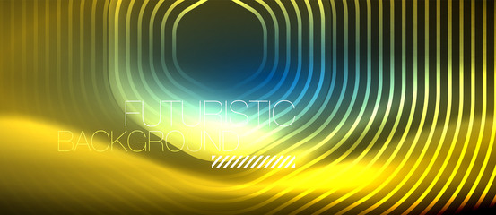Neon glowing lines, magic energy space light concept, abstract background wallpaper design