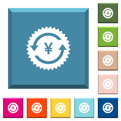 Yen pay back guarantee sticker white icons on edged square buttons