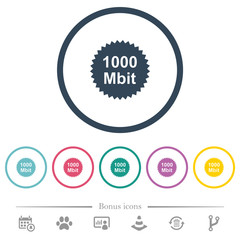 1000 mbit guarantee sticker flat color icons in round outlines