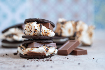 marshmallow smores with chocolate cookies