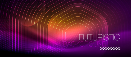 Neon glowing lines, magic energy space light concept, abstract background wallpaper design