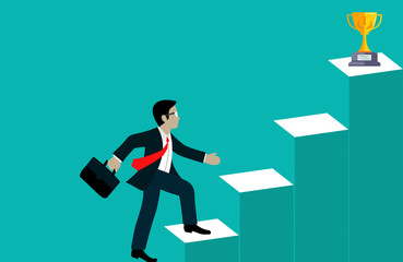 Businessmen walk up the stairs go to the target. step up the ladder to business success. and progress in the job. creative idea. leadership. cartoon vector illustration