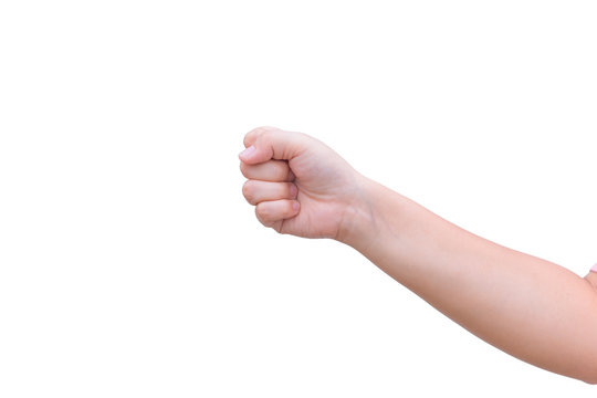 Girl fat hand fist isolated on white background