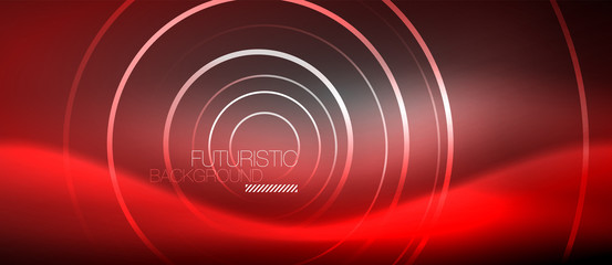 Neon circles abstract background, shiny lines