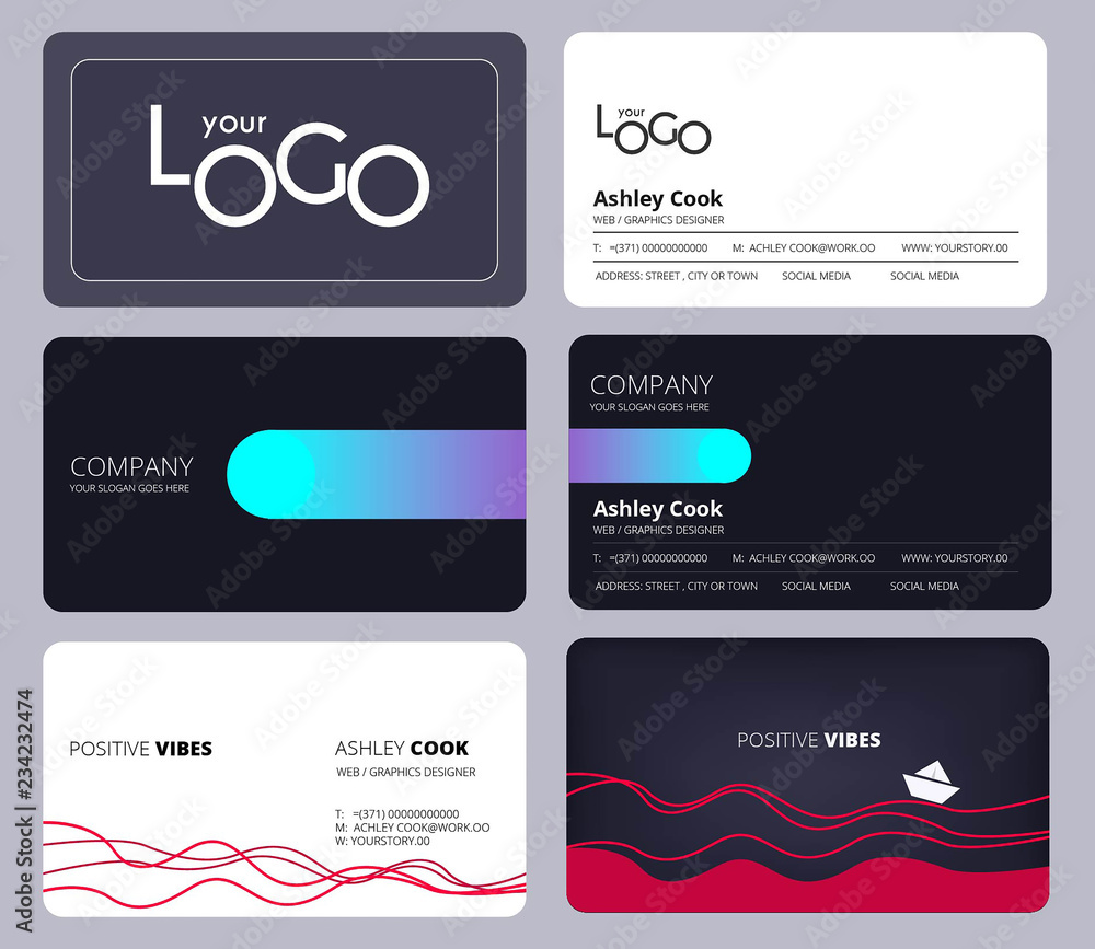 Wall mural Visiting cards. Business style office identity personal cards design vector template. Illustration of business card with name and personal identity