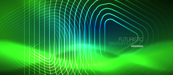 Neon glowing techno lines, hi-tech futuristic abstract background template with geometric shapes
