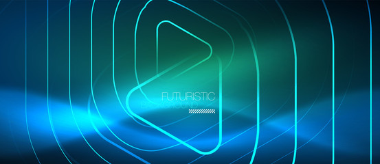 Neon glowing techno lines, hi-tech futuristic abstract background template with geometric shapes