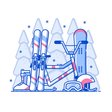 winter sports equipment set in snowy scene clip art preview
