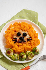 mashed sweet potatoes and turkey cutlet for kids lunch