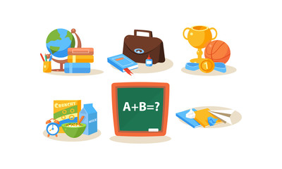 School and education icons set, different school supplies, back to school vector Illustration on a white background