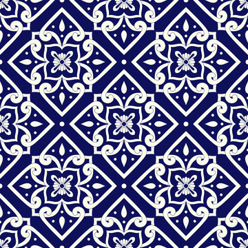 Italian tile pattern vector seamless. Portuguese azulejos, mexican talavera, venetian, sicily majolica, spanish or delft dutch ceramic. Mosaic texture for kitchen flooring or bathroom wall.